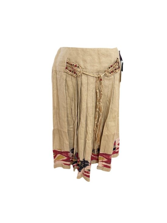 ECI Dresses & Skirts - E. C. I. New York Vintage Beige Midi Skirt With Beaded Waist Detail & Patterned